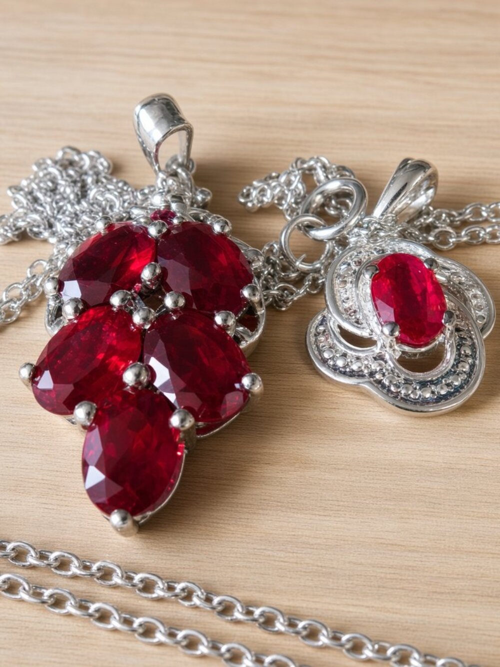 STS 925 Crimson Tide Two Pendants and a Chain Sterling Silver Red Bling